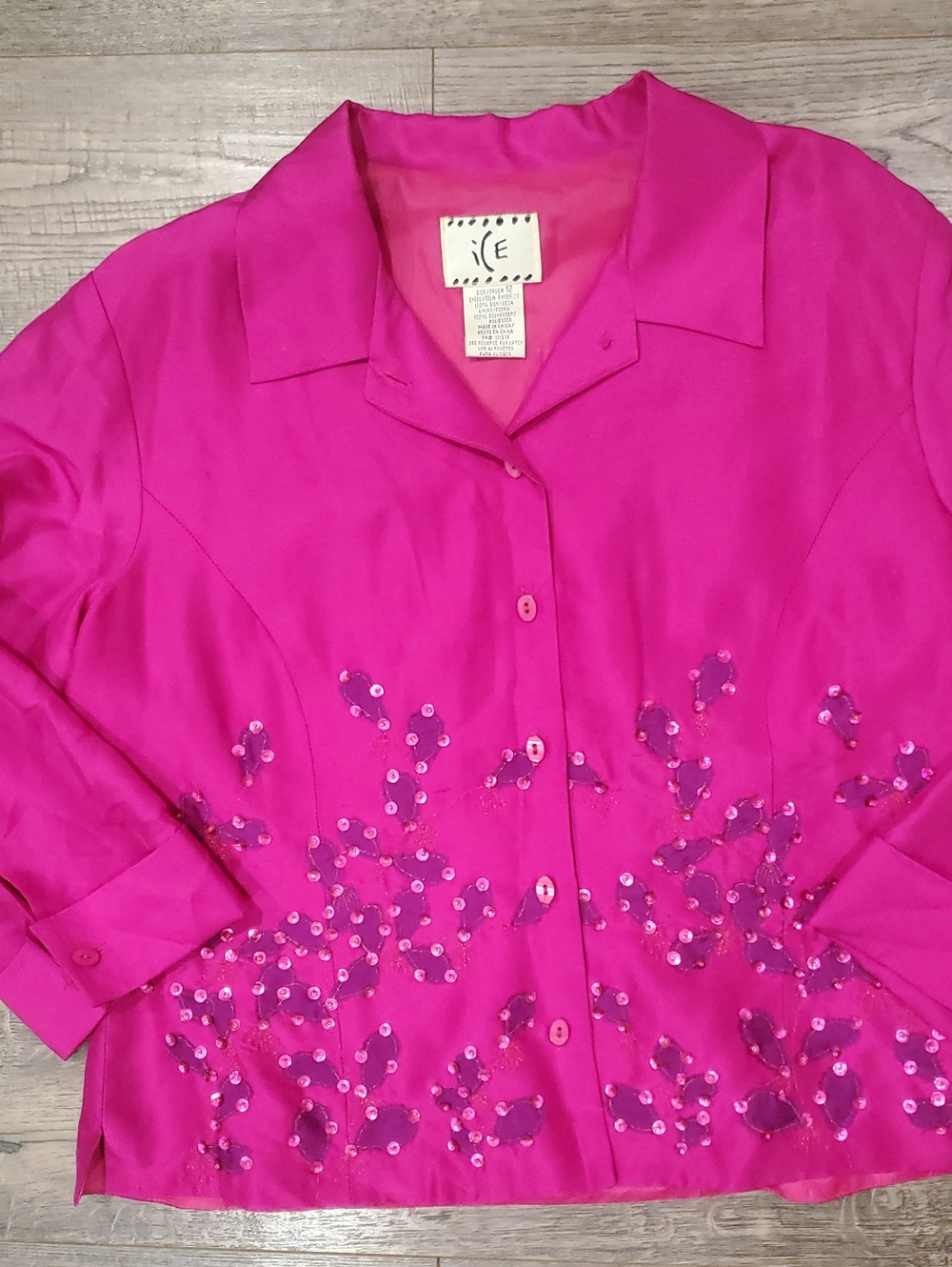Ice Bright Fuchsia Sequin-Embellished Button Front Jacket